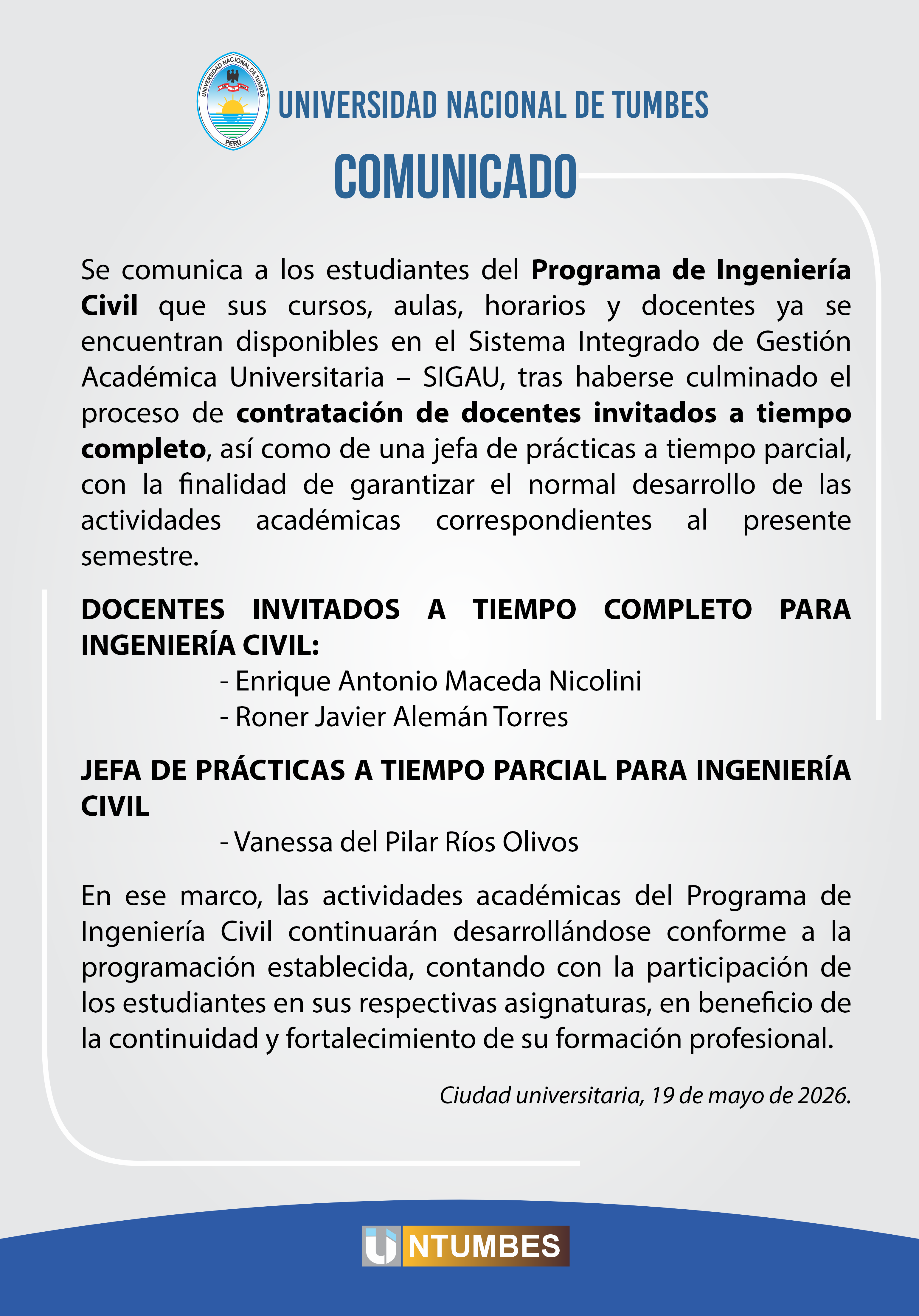 Comunicado - Programa de Ingeniería Civil